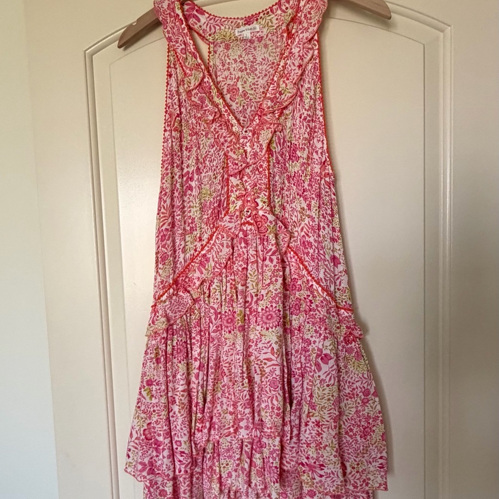 Poupette St. Barth Pink and Orange Floral Sleeveless Dress